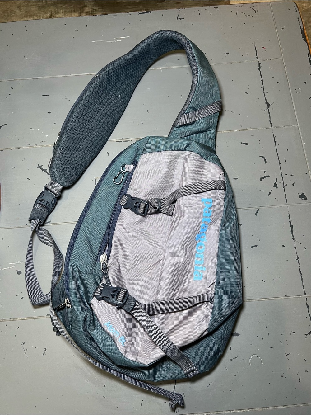 Patagonia Teal & Gray Sling Bag